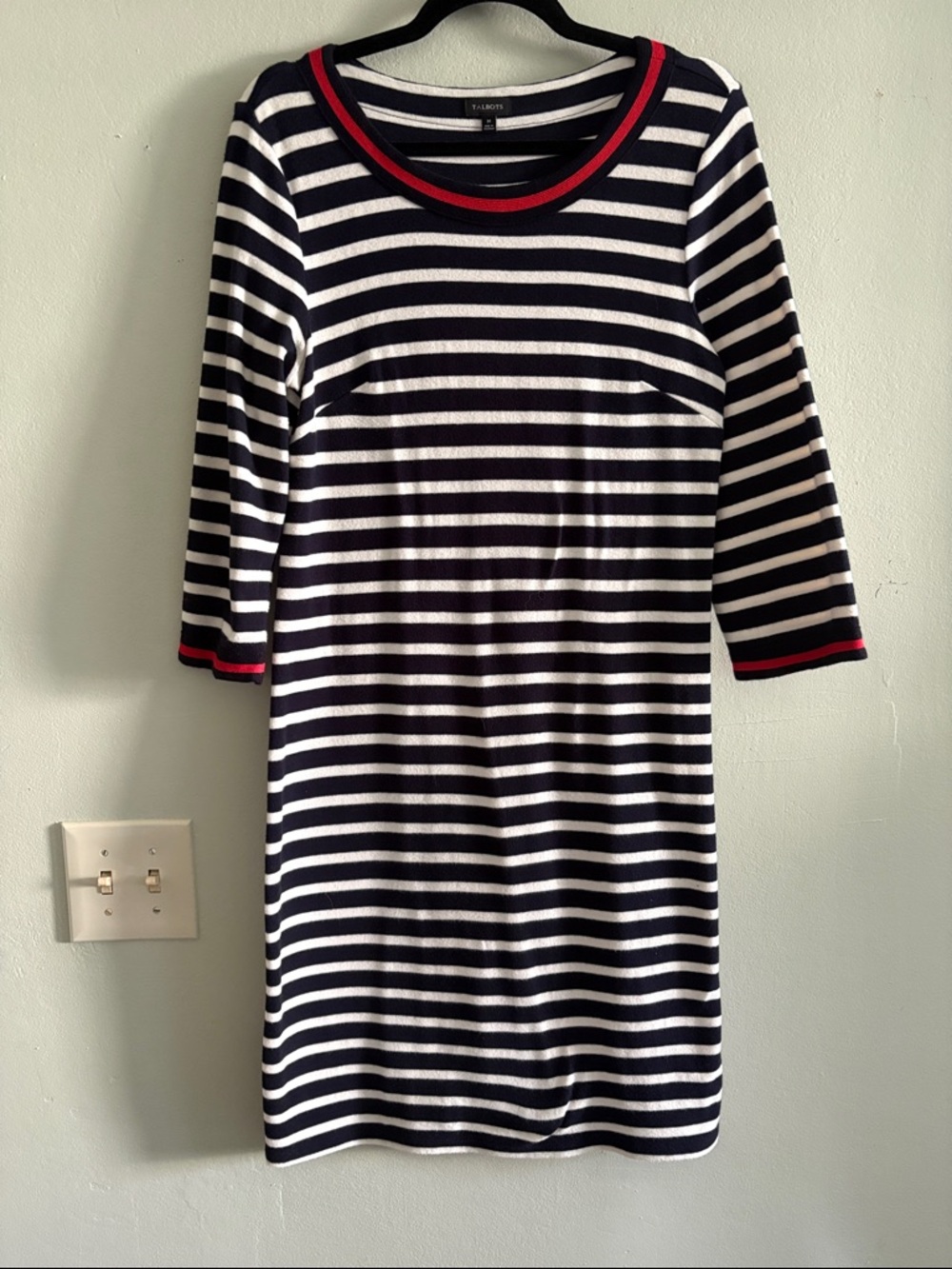 Talbots Striped Crewneck Sweater dress- Navy, White & Red M